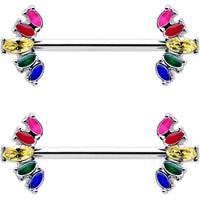 14G 9/16 Rainbow Gem Pride Fancy Glam Nipple Ring Set