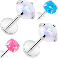 4mm Synthetic Opal Threadless Flat Back Earrings