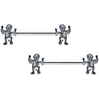 14G 9/16 Two Tone Halloween Mummy Barbell Nipple Ring Set