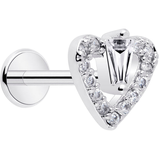 18G 5/16 CZ Gem Heart Threadless Push In Labret Monroe Tragus