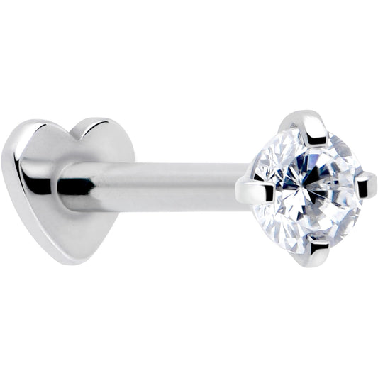 16G 5/16 Clear CZ Implant Grade Titanium Threadless Reversible Heart Flatback Stud