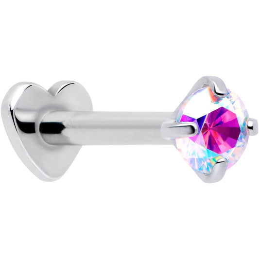 16G 5/16 Aurora CZ Implant Grade Titanium Threadless Reversible Heart Flatback Stud
