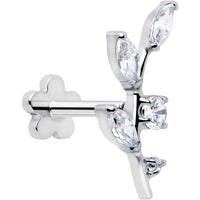 18G 1/4 Clear Gem Implant Grade Titanium Leaves Threadless Flatback Stud