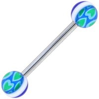 Blue Green HEARTS Barbell Tongue Ring