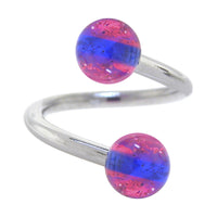 Pink Blue Striped HIGHBALL Spiral Belly Button Ring