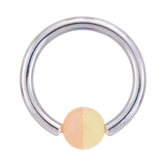 14G 7/16 Two-Tone Pale Yellow and Pink BCR Captive Ring
