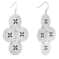 Silver Black Round Filigree Dangle Earrings