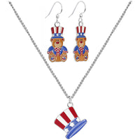Patriotic Uncle Sam Teddy Bear Earring and Necklace Set