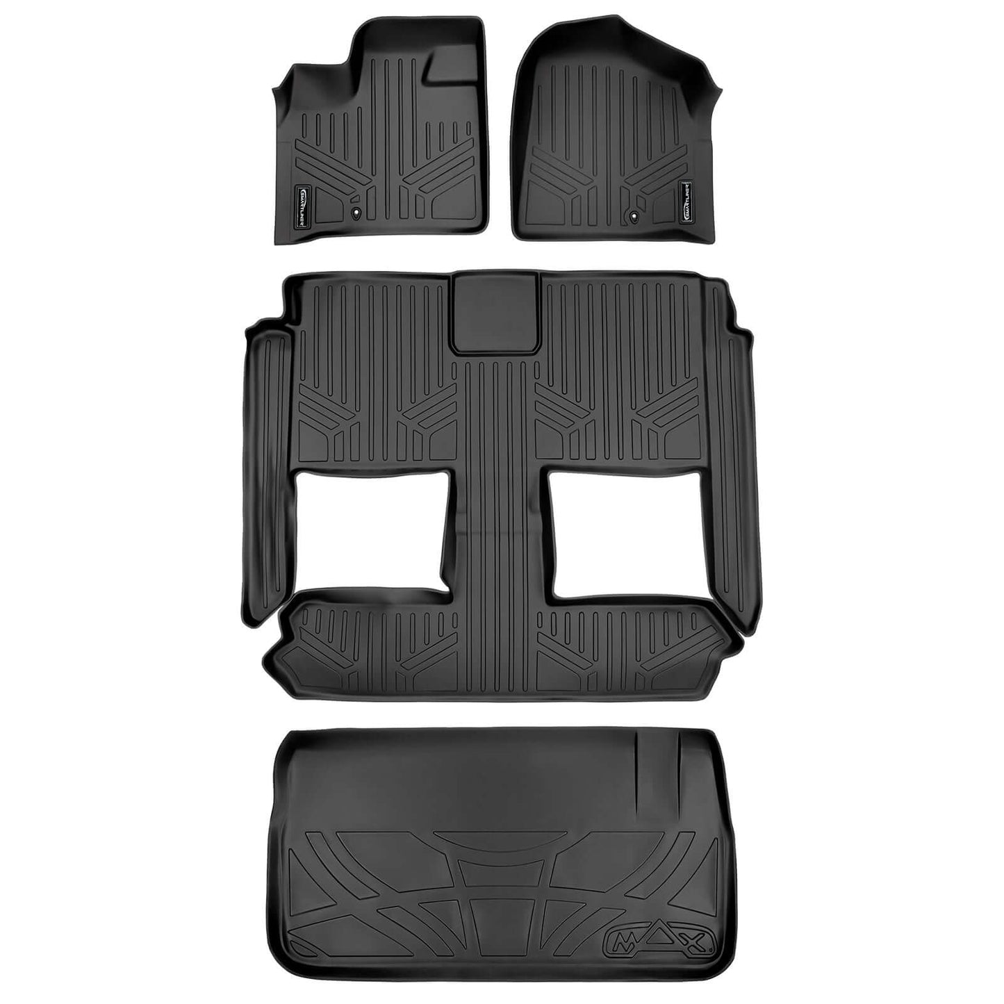 Smart Trim™ Custom Fit Floor Liners For 2013-2020 Dodge Grand Caravan with 2nd Row Bucket Seats and 1st Row Super Console