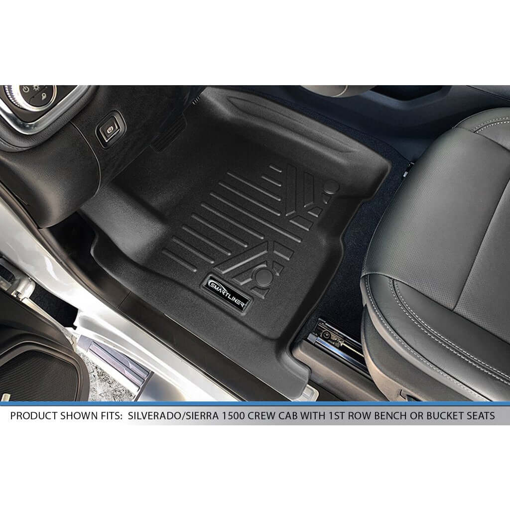 SMARTLINER Custom Fit Floor Liners For 2019-2024 GMC Sierra 1500 Double Cab with Carpet Flooring and 1st Row Bench Seat without OTH (with 2nd Row Under Seat Storage)
