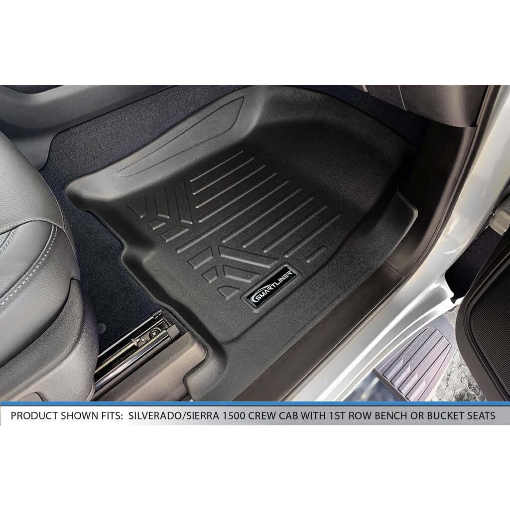 SMARTLINER Custom Fit Floor Liners For 2019-2024 GMC Sierra 1500 Double Cab with Carpet Flooring and 1st Row Bench Seat without OTH coverage (without 2nd Row Under Seat Storage)