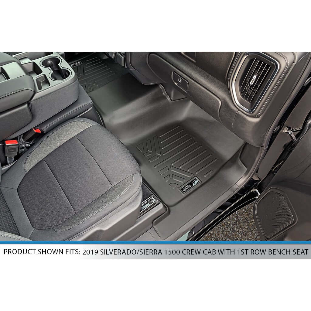 Smart Trim™ Custom Fit Floor Liners For 2019-2024 Chevrolet Silverado 1500 Double Cab with Carpet Flooring and 1st Row Bench Seat and OTH Coverage (without 2nd Row Under Seat Storage)