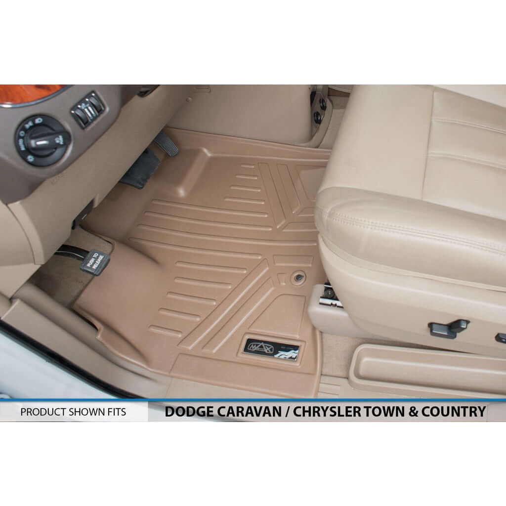 Smart Trim™ Custom Fit Floor Liners For 2013-2020 Dodge Grand Caravan with 2nd Row Bucket Seats and 1st Row Super Console