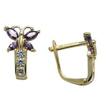 14k Yellow Gold Butterfly February Birthstone Leverback Earrings