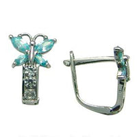 14k White Gold Butterfly March Birthstone Leverback Earrings