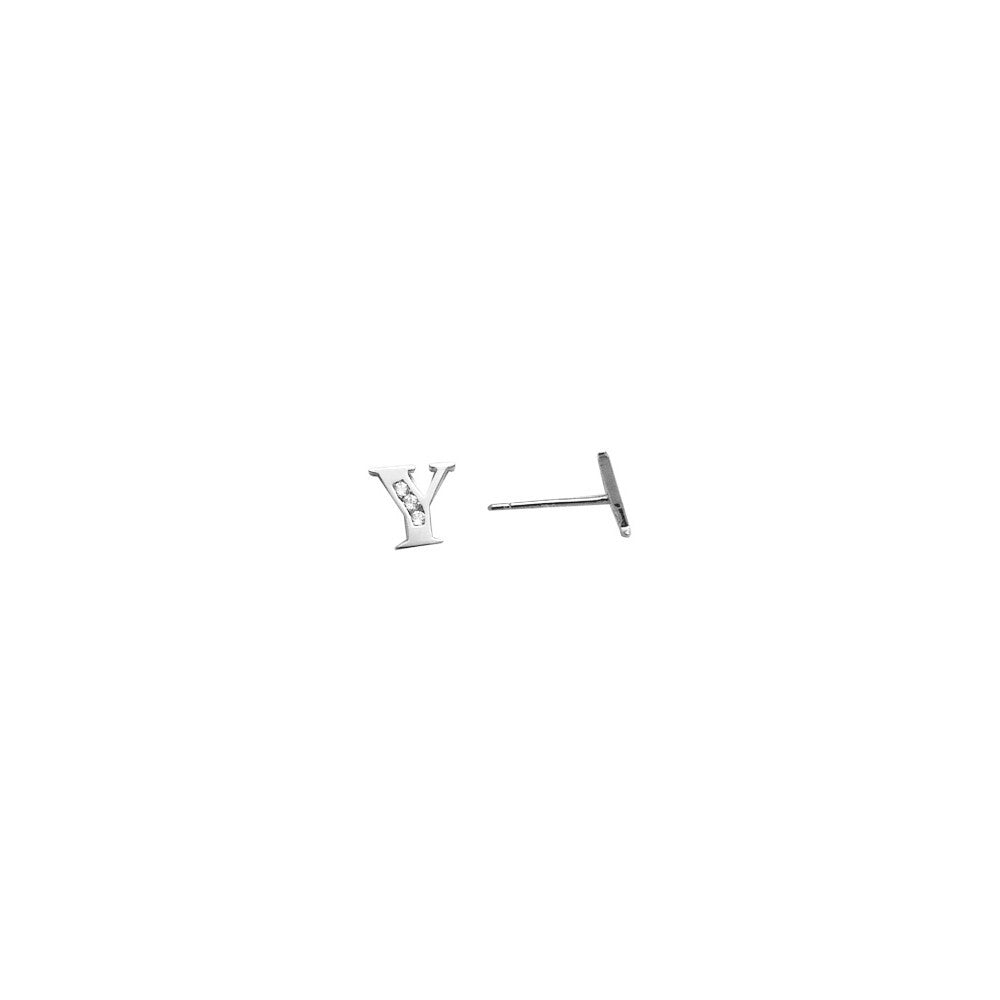 14k White Gold CZ Initial Y Stud Earrings
