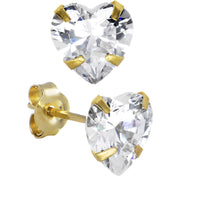 14k Yellow Gold .23 ct Cubic Zirconia Heart Stud Earrings