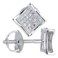 Solid 14k White Gold .10 Carat Micro Pav+ﾬ Genuine Diamond Earrings