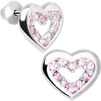 .925 Sterling Silver October CZ Open Heart Youth Screwback Earrings