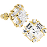 14K Yellow Gold Elegant CZ Square Youth Screwback Earrings