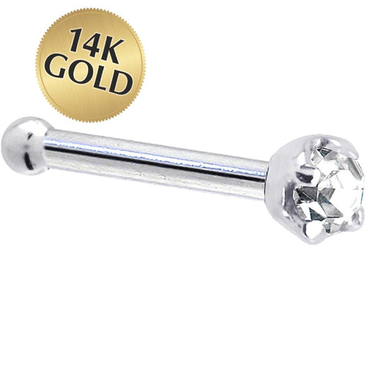 Solid 14k White Gold 1.5mm Cubic Zirconia Nose Bone