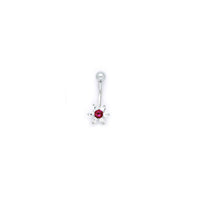 16G Solid 14k White Gold Clear Red Cubic Zirconia Flower Belly Ring