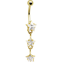 16G Solid 14k Yellow Gold Zirconia Trio Star Belly Ring