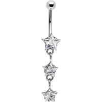 16G Solid 14k White Gold Zirconia Trio Star Belly Ring