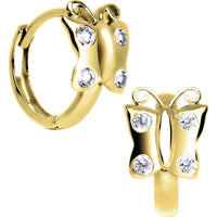 14k Yellow Gold CZ Butterfly Huggy Earrings