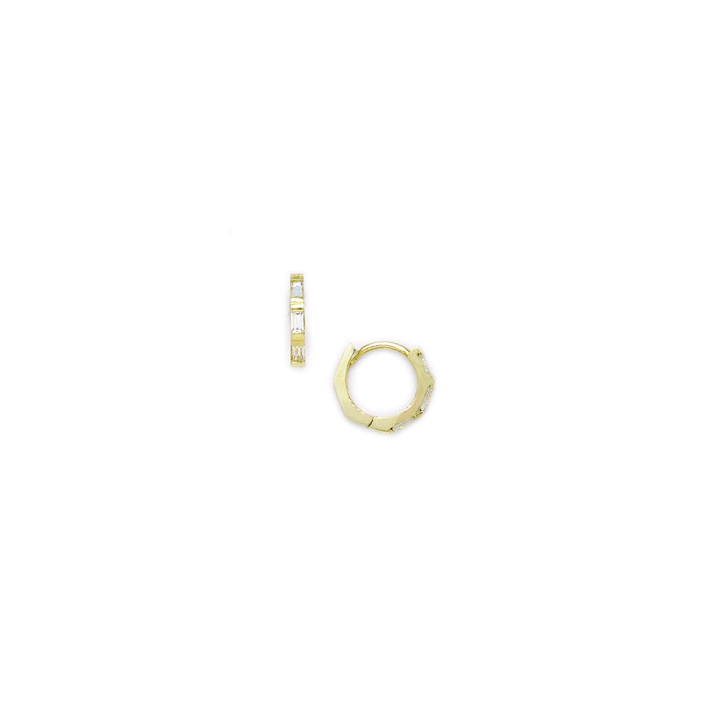14k Yellow Gold CZ Baguette Huggy Earrings