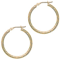 Solid 14K Yellow Gold 1 Inch Twist Pattern Hoop Earrings