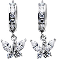 14k White Gold Clear CZ Butterfly Huggy Earrings