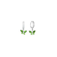 14k White Gold Emerald CZ Butterfly Huggy Earrings