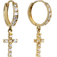 14k Yellow Gold CZ Cross Huggy Earrings 8mm