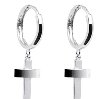 14k White Gold Cross Huggy Earrings