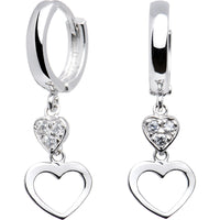 14k White Gold CZ  Dual Heart Huggy Earrings