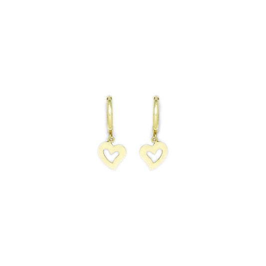 14k Yellow Gold Hollow Heart Huggy Earrings