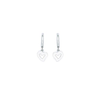 14k White Gold Hollow Heart Huggy Earrings