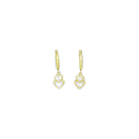 14k Yellow Gold CZ Heart Duet Huggy Earrings