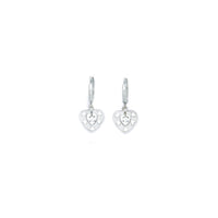 14k White Gold CZ  Cutout Heart Huggy Earrings