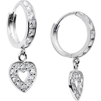 14k White Gold CZ Sweetheart Huggy Earrings