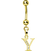 16G Solid 14k Yellow Gold CZ Initial Y Belly Ring