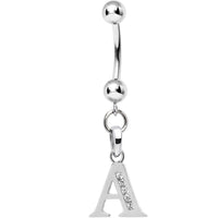 16G Solid 14k White Gold CZ Initial A Belly Ring