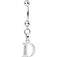 16G Solid 14k White Gold CZ Initial D Belly Ring