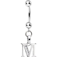 16G Solid 14k White Gold CZ Initial M Belly Ring