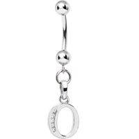 16G Solid 14k White Gold CZ Initial O Belly Ring