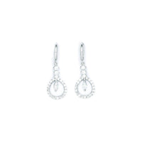 Sterling Silver CZ Teardrop Circle Dangle Huggy Earrings