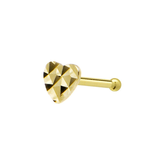 Solid 14K Yellow Gold Flat Textured Heart Nose Bone