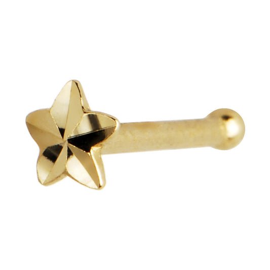 Solid 14K Yellow Gold Raised Star Nose Bone