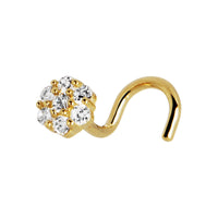 Solid 14K Yellow Gold Clear CZ Flower Nose Screw Ring